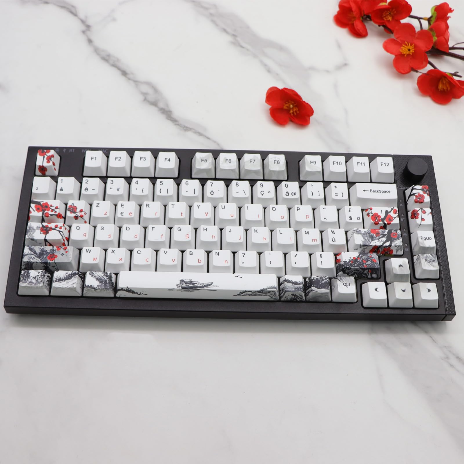 JSJT - Keycaps Plum Blossom 128 touches - Keycaps françaises PBT - Profil OEM - Keycap personnalisé pour 61/68/87/96/104/108 Cherry MX Switches - Clavier mécanique