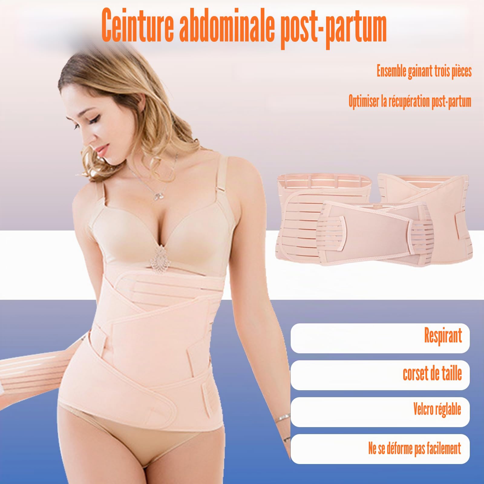 Ceinture Post Accouchement Femme 3 en 1, Ceinture de Sudation Femme Sport Réglable, Gaine Apres Accouchement Post Partum Ventre Plat
