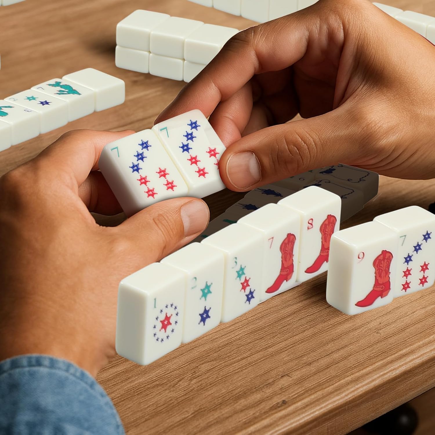 Arrowbash 160 Pcs Texas American Mahjong Set, 1.2 x 0.87 Inches Western Mahjong Tiles, Hand Carved Pattern for Adult Mah Jong Social Games, Beginners, Mah Jong Lovers