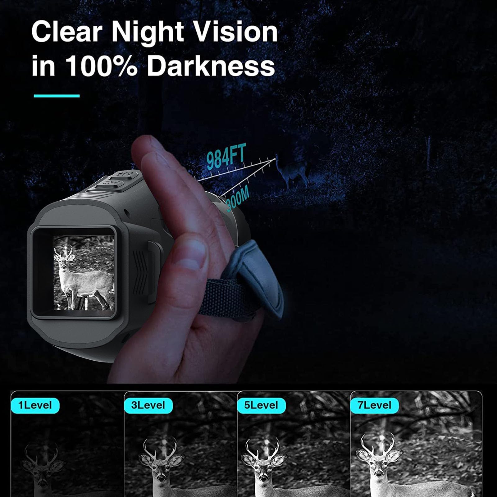 Garvee Vision Nocturne numérique 1080P – Monoculaire et Jumelles avec Zoom 5X, 7 Niveaux d’Infrarouge, Enregistrement vidéo – Idéal Camping, Observation, Chasse – Couleur Noire