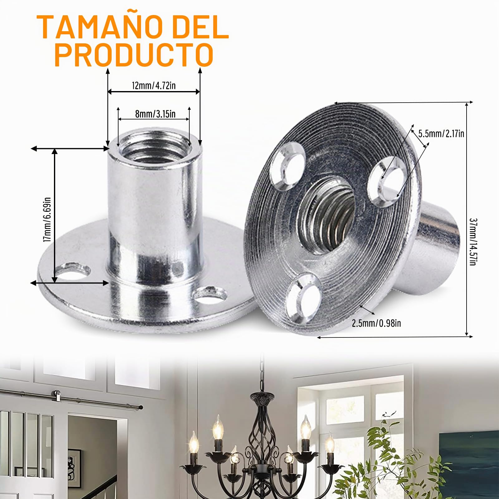 20 Piezas M8 Tuerca de Brida, Tuerca de Rosca de 3 Agujeros Tuercas con Reborde Tuerca de Fijación Tres Agujeros Galvanizado Tuercas en T para Fijación de Muebles de Conexión
