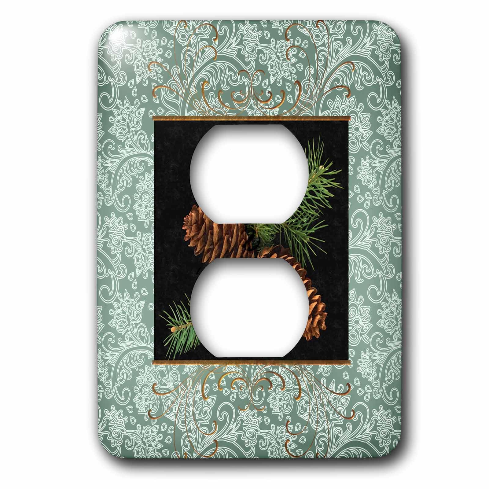 Couvercle de prise haut de gamme motif tourbillons verts et dorés 3dRose