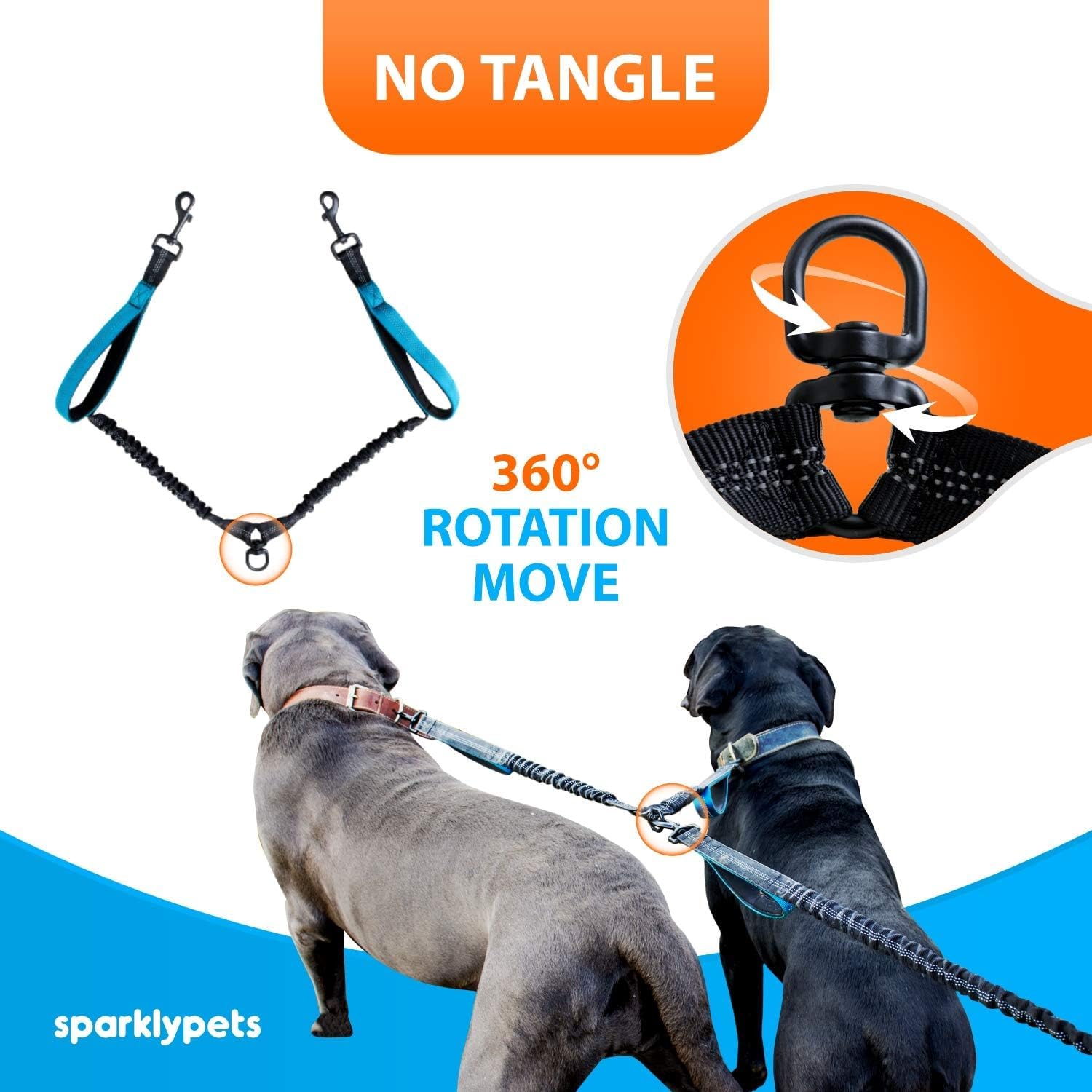 SparklyPets - Correa doble manos libres para perros hembras medianas y grandes - Asas acolchadas, costuras reflectantes, sin tirones, sin enredos, para caminar, senderismo, trotar, correa de cintura