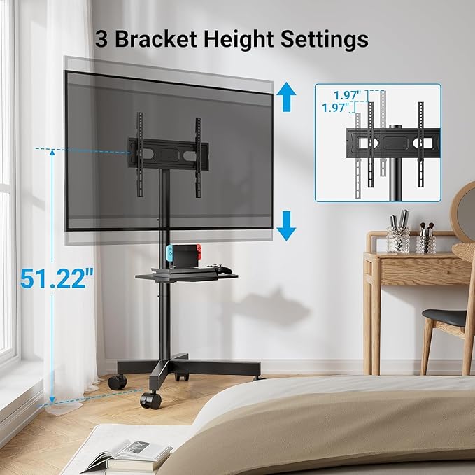 Soporte rodante para TV 23-60 pulgadas, con ruedas, inclinación, PERLESMITH miniatura 4