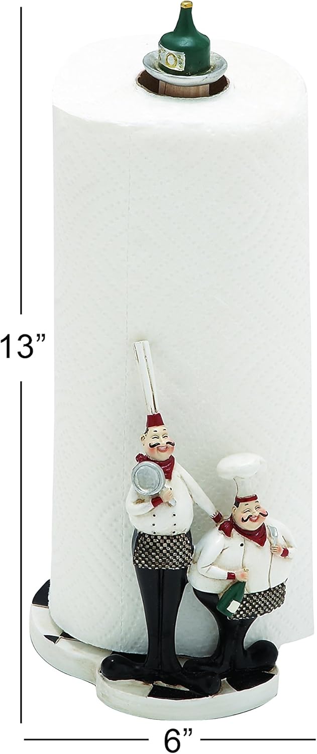 Deco 79 Polystone Chef Paper Towel Holder, 6" x 5" x 13", White