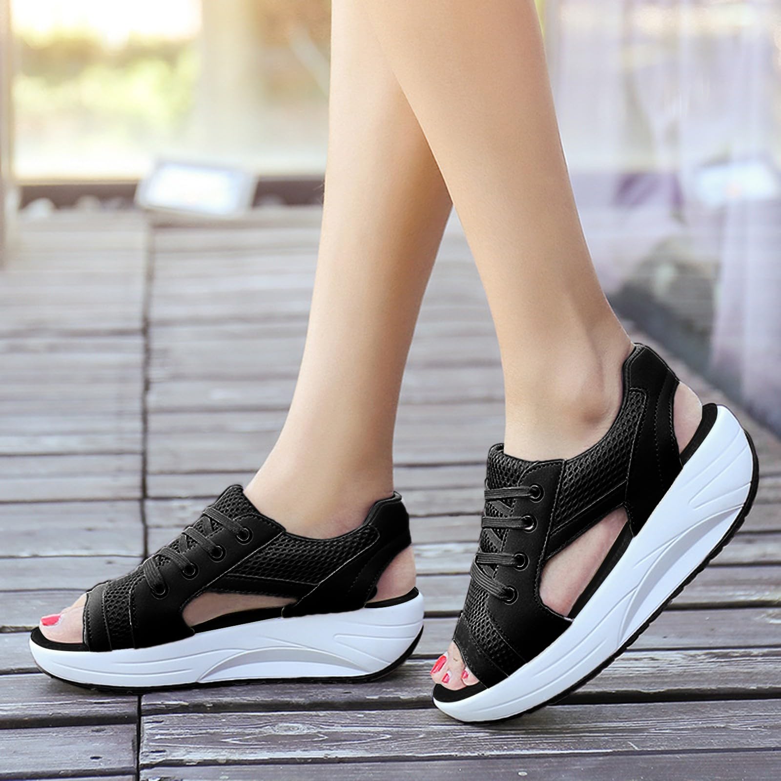Zapatillas de deporte para mujer, zapatos para caminar al aire libre, sandalias de punta abierta, malla transpirable, fitness, gimnasio, zapatos deportivos ligeros, zapatos para mujer, zapatos