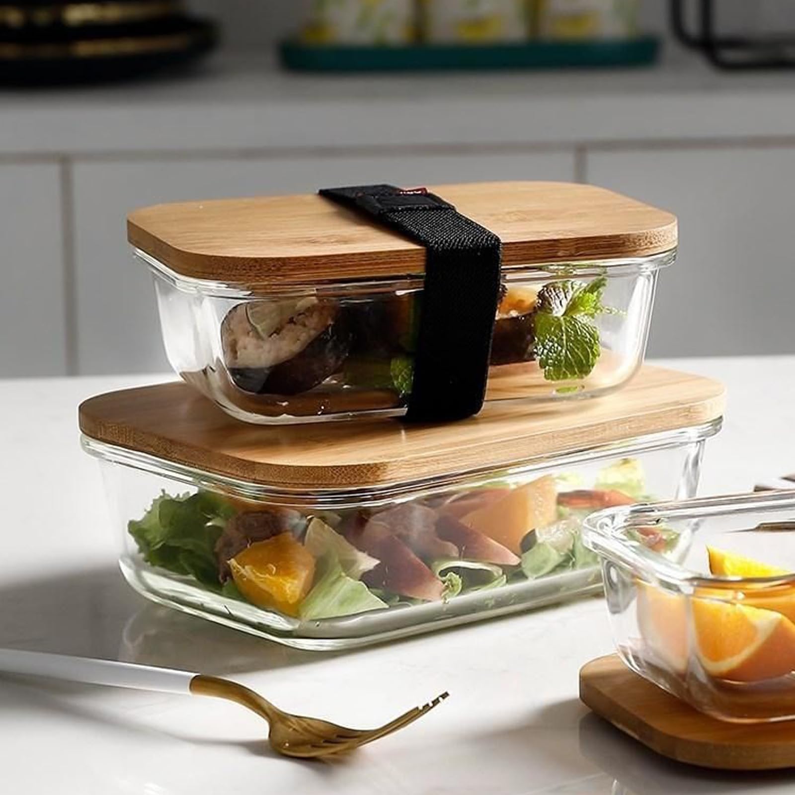 Amazon｜ガラス製食品保存容器 竹製蓋付き 密閉 ガラス 保存容器