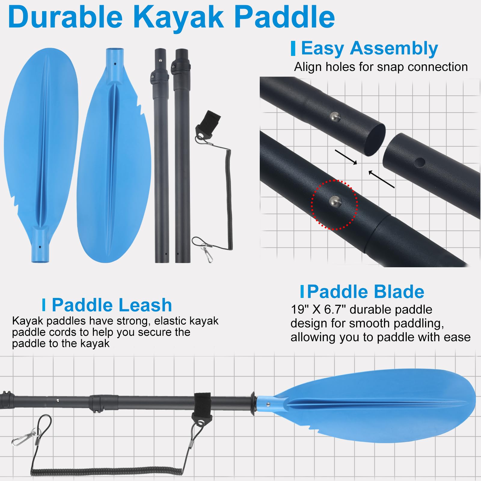 Kajak-Paddel, Kanu-Paddel, Boot, Ruder, Teleskop, mit Kajak-Paddel, Leine, Metallstange, Komfortgriffe, Blau
