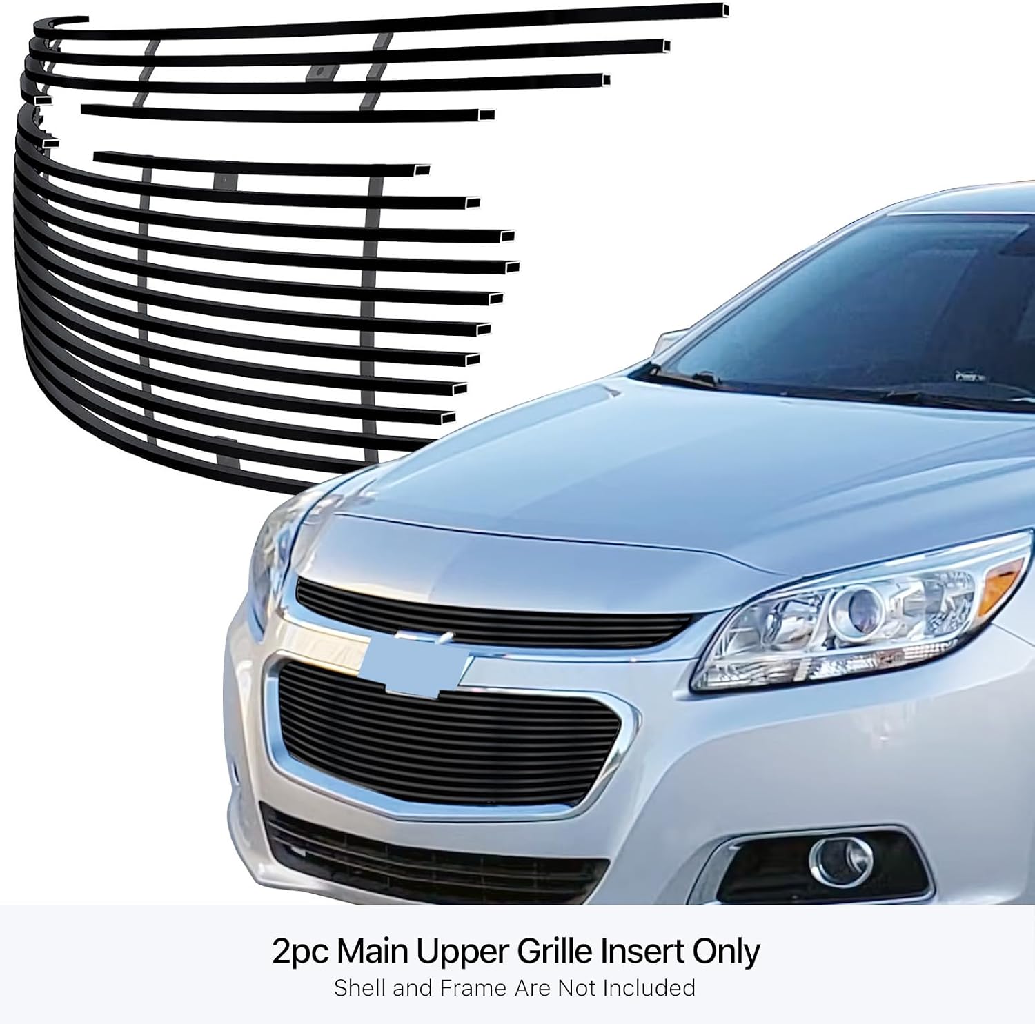 APS Compatible with Chevy Malibu 2014-2015 & 16 Limited Main Upper Stainless Steel Black Horizontal Billet Front Grill Grille Insert C66340J