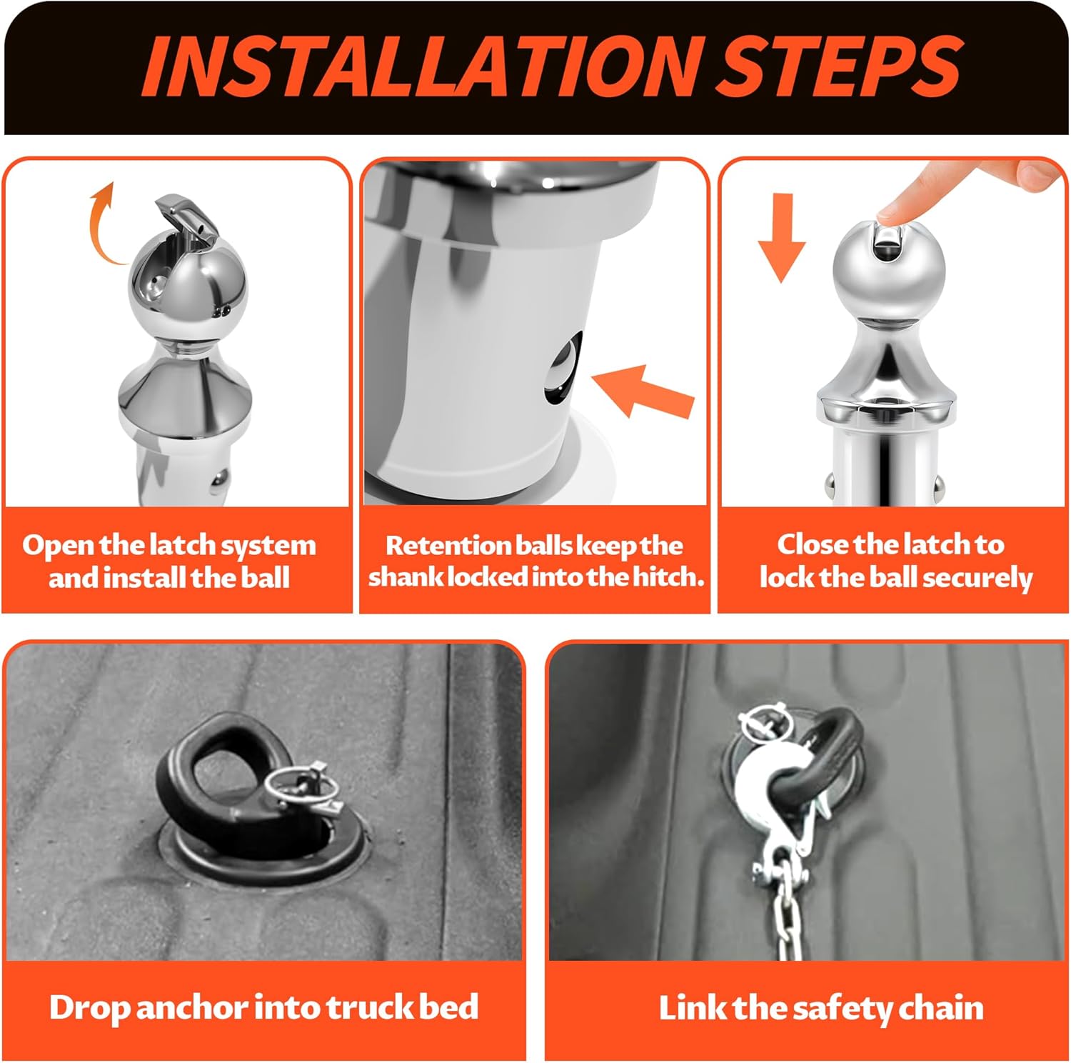 60618 Puck System Gooseneck Hitch Ball Kit with Box, 2-5/16 Inch Ball for Truck Bed with Safety Chain Anchors, Compatible with 2013-2025 RAM 2500 3500, 30000 lbs GTW/7500 lbs VTW