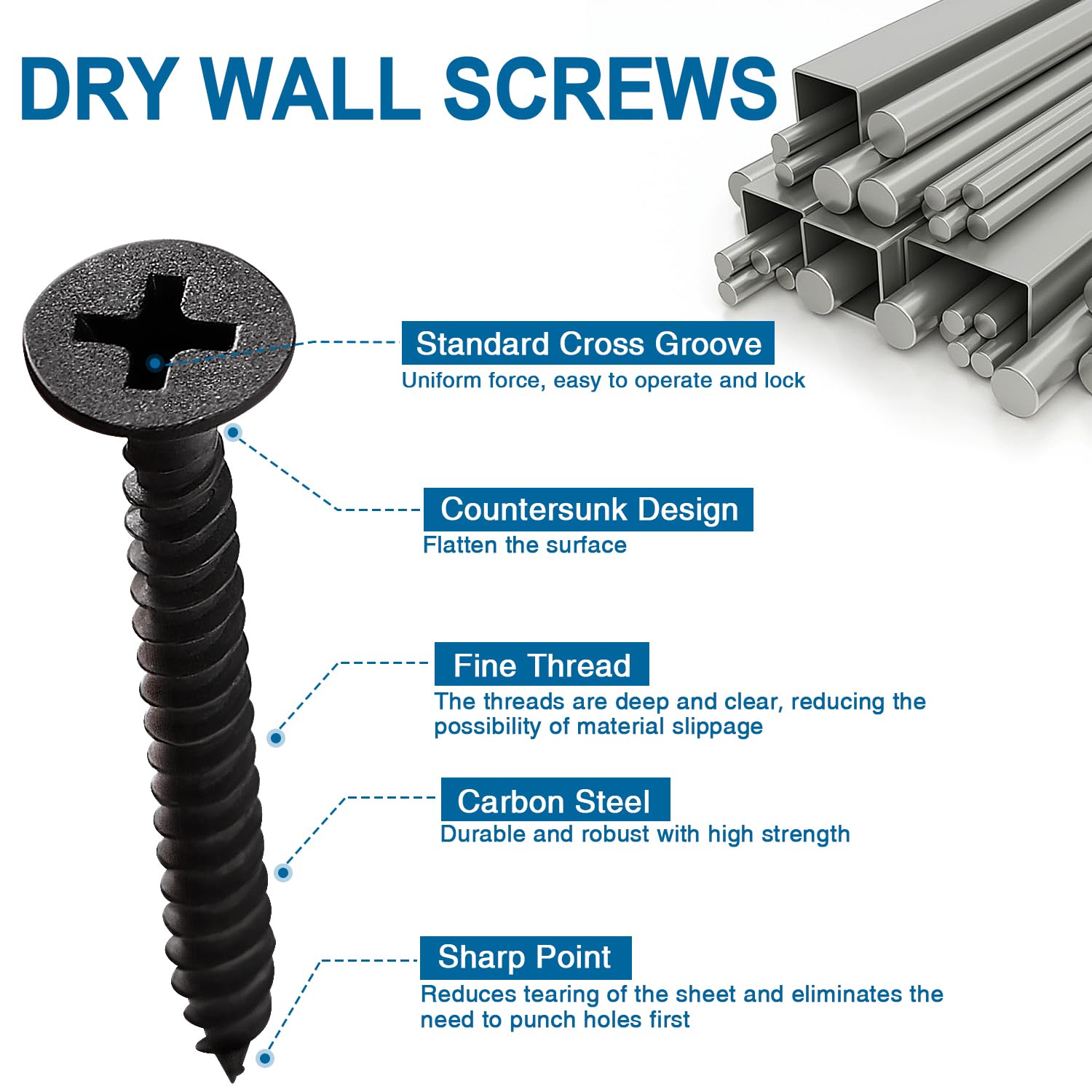 VooGenzek 80 PCS M3.5 * 35 mm Coarse Thread Point Drywall Screws, Phillips Countersunk Drywall Screws - Image 3