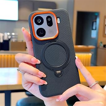 DAYJOY Magnetic Leather Case Compatible with Oppo Find X9,Leather Textured Grip Cover with Ring Holder Kickstand Compatible with MagSafe (Black)
