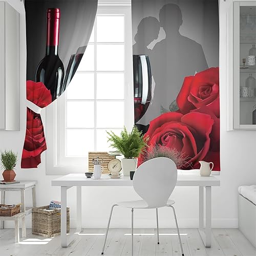 Miniatura 4 de Cortinas opacas para dormitorio, día de San Valentín, románticas sombras de amantes del vino rosa, con ojales, cortinas de tratamiento de ventana,