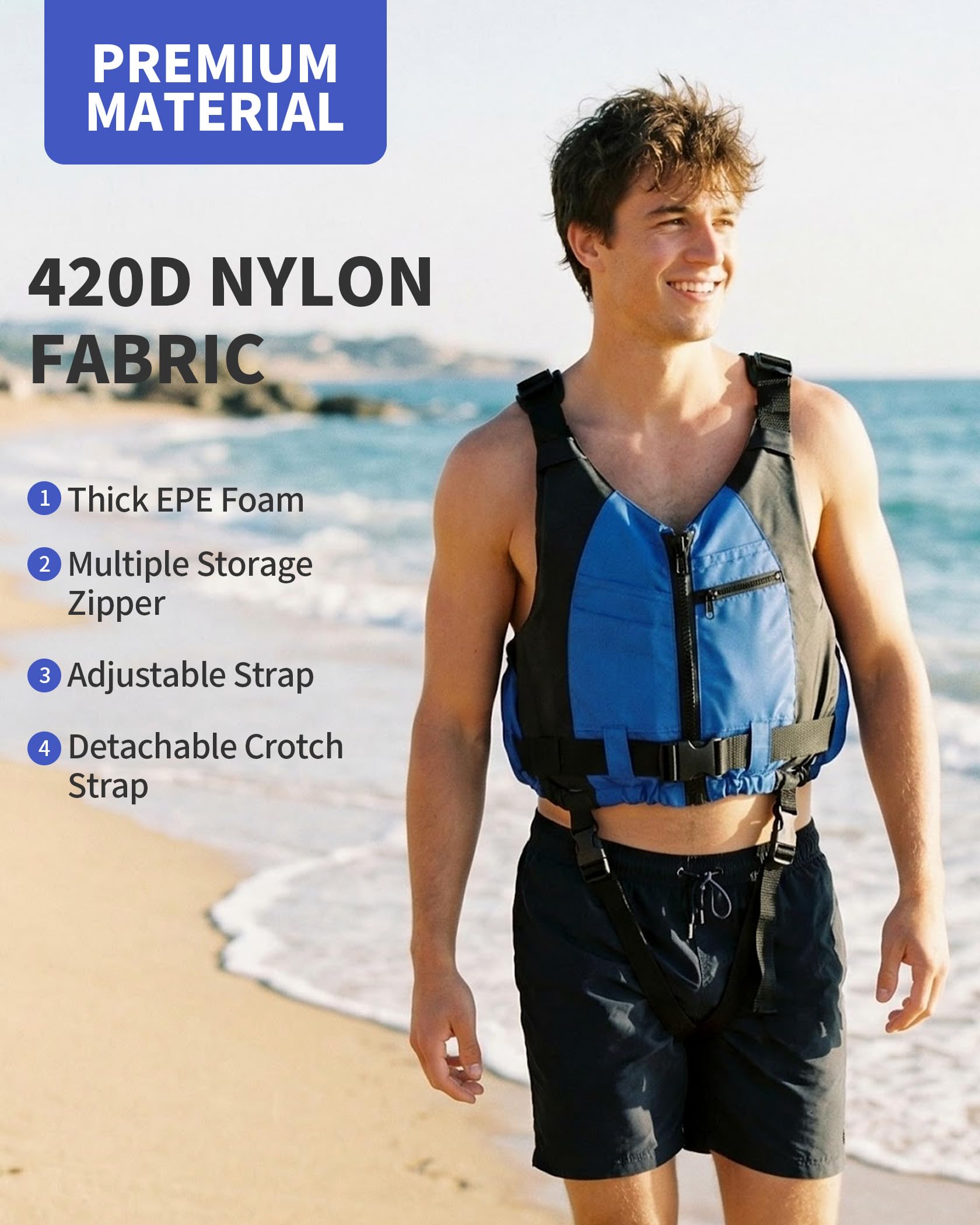Owntop Adult Buoyancy Aid Adjustable 50N Unisex Swimming Vest with Pockets Swimming Jacket for SUP Kayak Fishing Canoe Sailing - 2