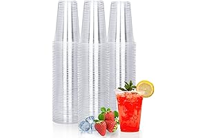TashiBox 100 Count Disposable Clear PET Cups for Parties and Ice Coffee