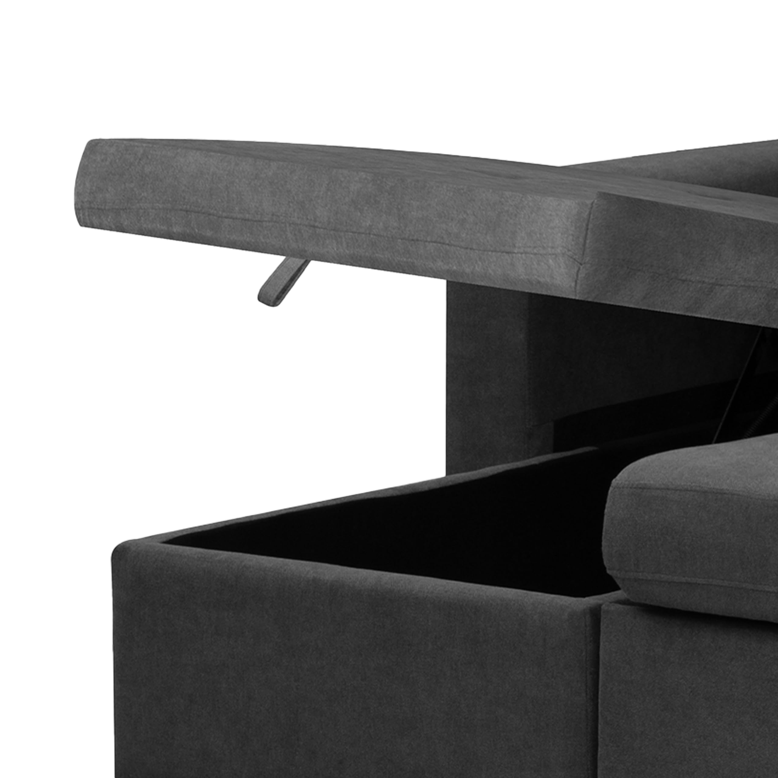 duehome | Sofá Cama 3 Plazas Reversible y con Almacenaje, Sofa con Chaiselong, Modelo Saira, Acabado en Tejido Gris, Medidas: 229 cm (Largo) x 93 cm (Alto) x 93-153 cm (Fondo)