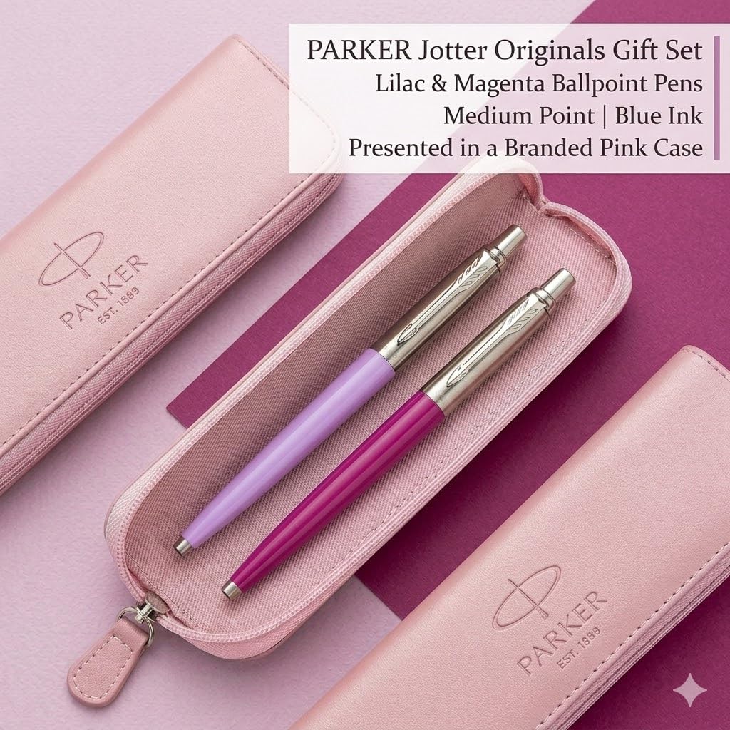 Parker Jotter Originals - Set regalo con penna a sfera lilla e viola con custodia rosa