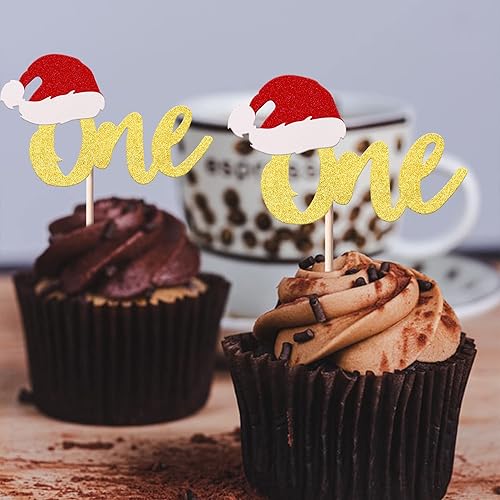 Vista 202 de Rsstarxi Paquete de 30 adornos navideños para cupcakes de hombre de jengibre con purpurina para baby shower, decoración para temática de Feliz