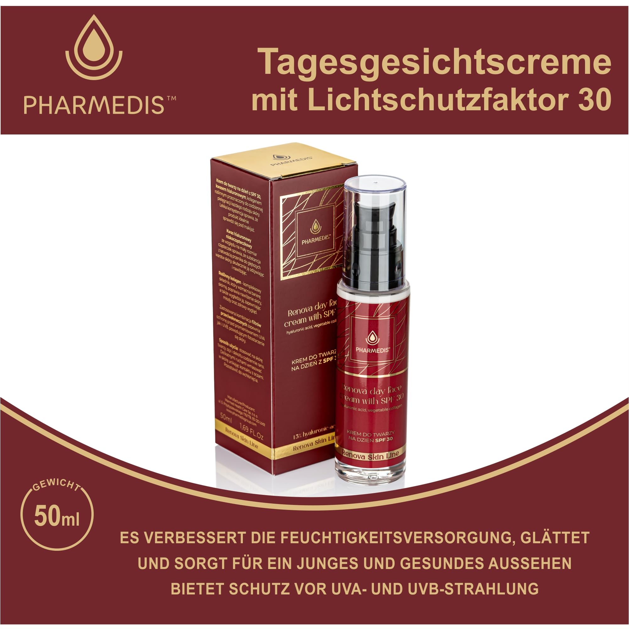 RENOVA - Gesichtscreme Tagescreme mit 30 LSF - Feuchtigkeitscreme Damen - Tagespflege Sonnencreme Trockene Haut - Frauen Fautpflege - Face Moisturizer for Women - Daily Facial SPF 30 50 ml