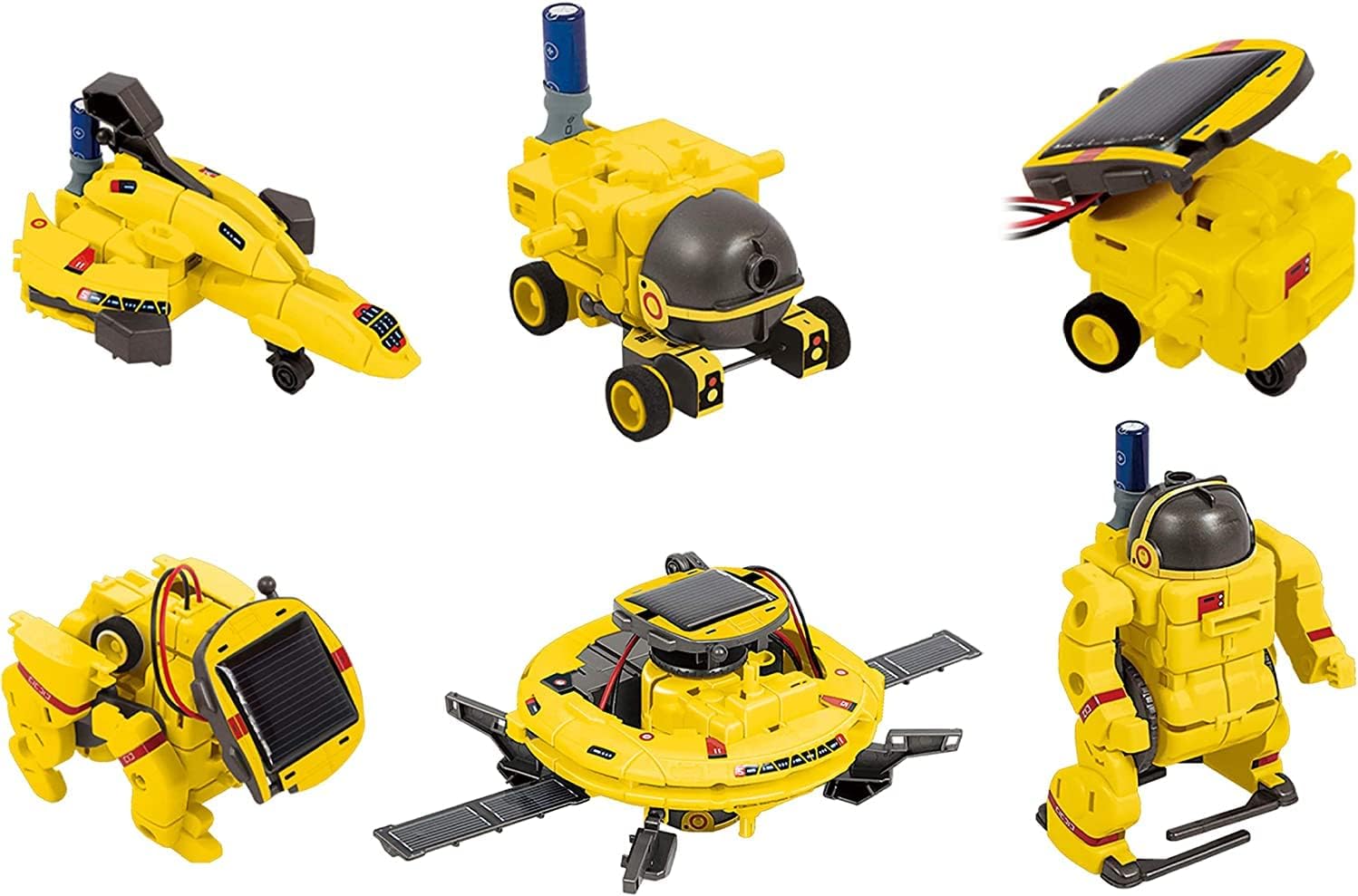 PicassoTiles Dinosaur + Space Robot + 250pcs Engineering Kit, Solar Powered 3-in-1 6-in-1 Creative Unique Transformation Renewable Sun Energy Science Experiment DIY Kit, STEM Learning Building Block