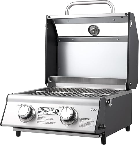 Miniatura 4 de Parrilla portátil de gas propano de 2 quemadores Clearview Monument Grills para cocinar al aire libre, dos quemadores de 15,000 BTU, acero