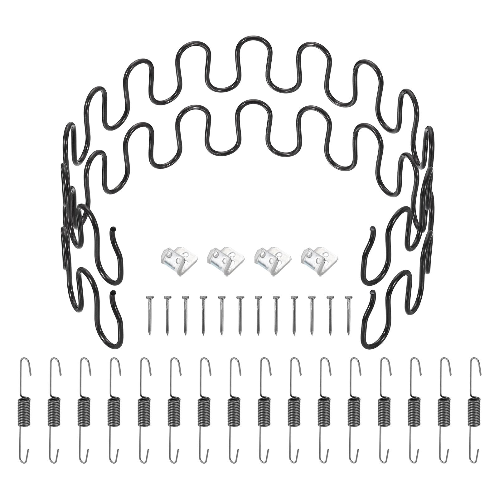 sourcing map 2Pcs 23.6" Upholstery Spring Replacement Kit, Carbon Steel Sagging Cushions Repair Kit Arch Spring with Balance Hooks, S Spring Clips, Screws for Sofa Recliner Chair, Black