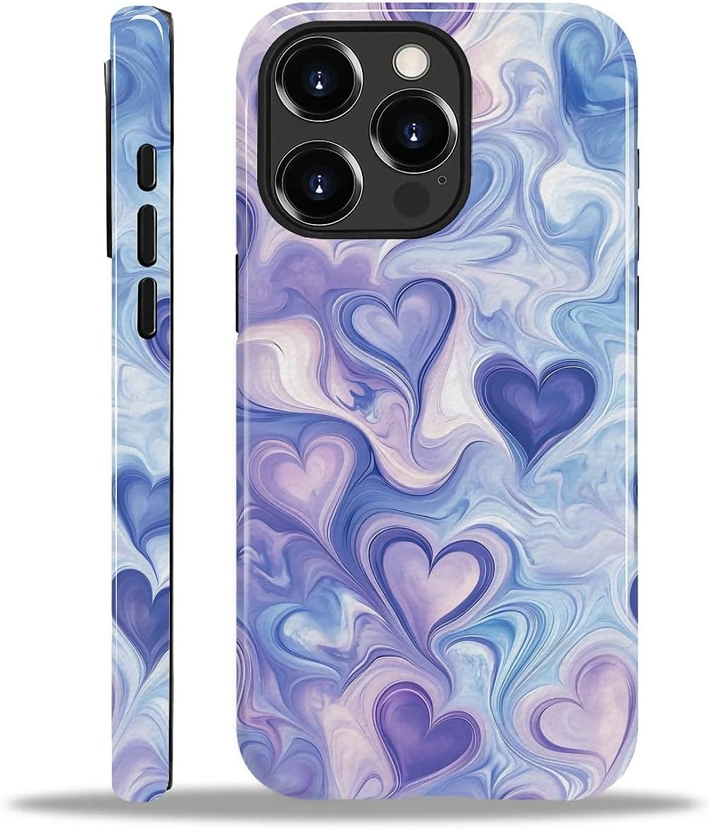 for iPhone 14 Pro Max Case,Girl Women Boy Hard Hybrid Shell Shockproof Silicone Full Body Protective Glossy Case for iPhone 14 Pro Max Floating Squeeze Purple Love Pattern