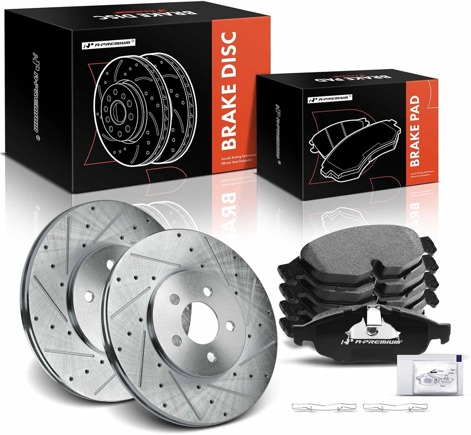 A-Premium 11.11 inch (282.20mm) Front Drilled and Slotted Disc Brake Rotors + Ceramic Pads Kit Compatible with Select Chrysler & Dodge Models - Sebring 2001-2006, Stratus 2001-2006, 6-PC Set