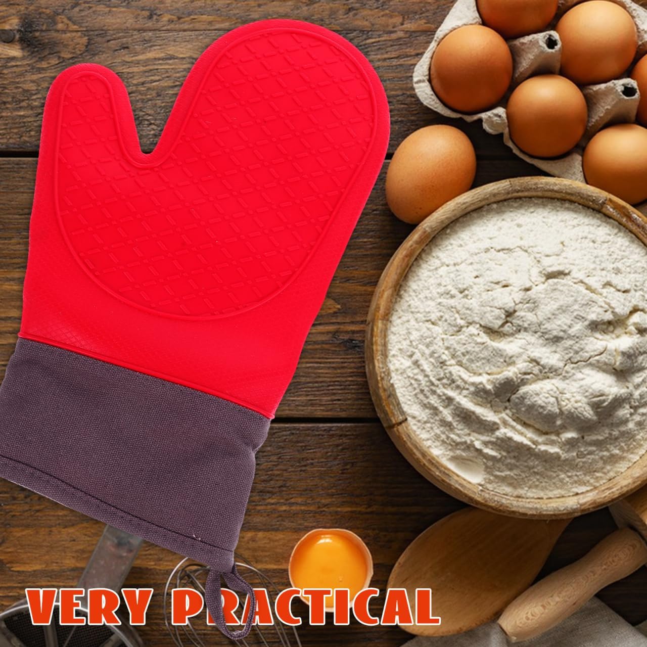 HANABASS Heat Resistant Barbecue Gloves Waterproof Silicone Oven Mitts for Cooking Grilling Baking and Outdoor Barbecue Non-Slip Pot Holders 11.6 X 7.3 Inches