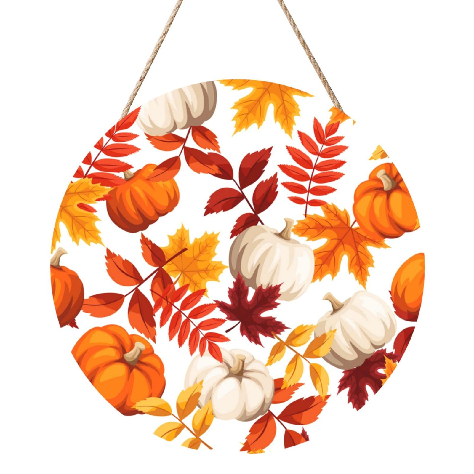 InOmak Autumn Pumpkin, Round Wood Panel Painting 12 in, Wall Hanging Painting For Home