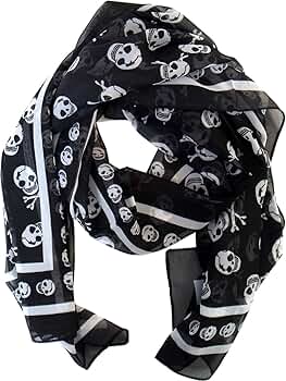 Amazon | メンズ ドクロ柄 ブラック シフォン ストール Chiffon Stole