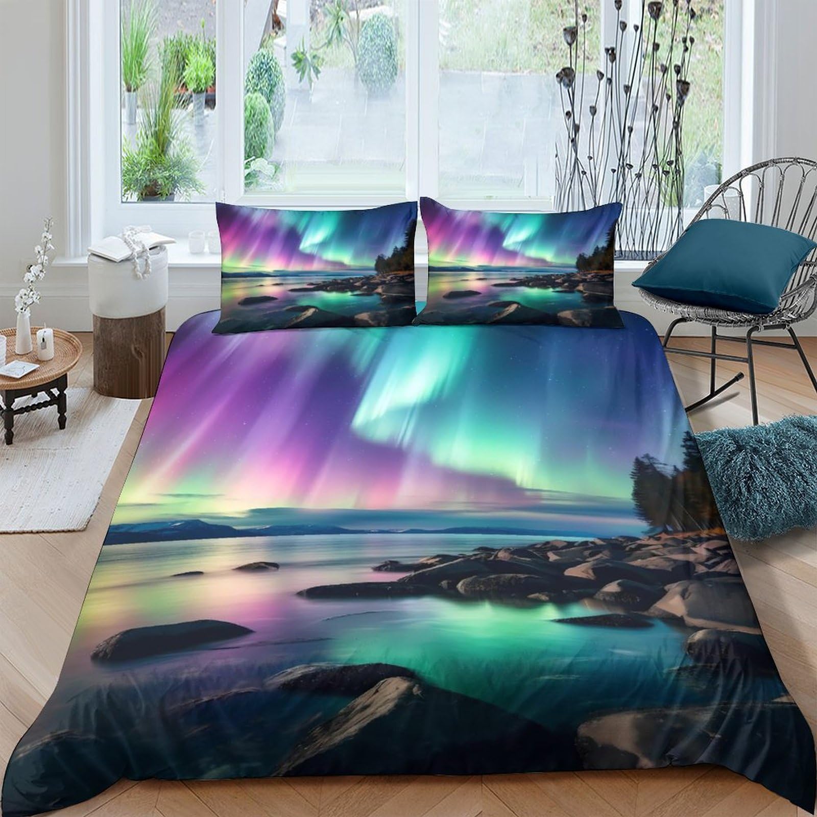 Ctjqhvkz Style-2 3D Printed Aurora Borealis Fitted Sheet Microfiber Soft Breathable Northern Lights Bed Cover For Bedroom Guest Room Decor Single（135X200cm）