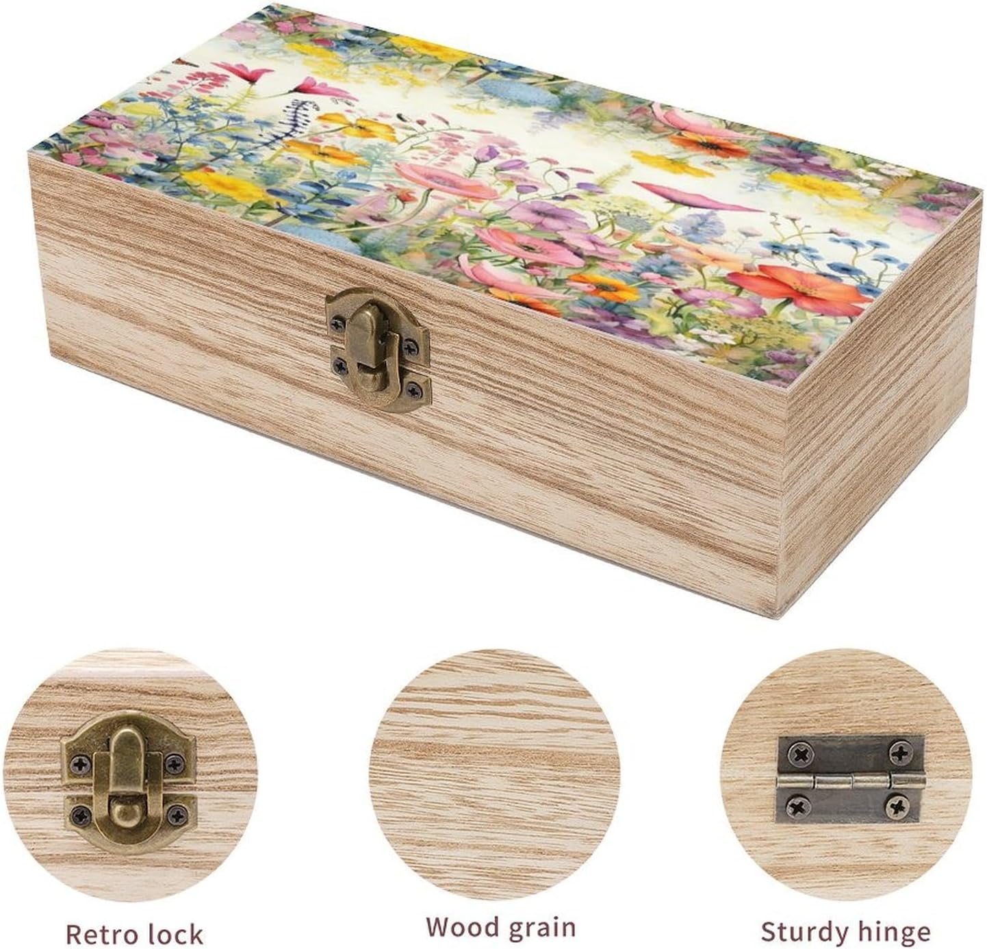 Watercolor Flower Field Wooden Storage Box 7.9" X 3.9" X 2.3" image 3
