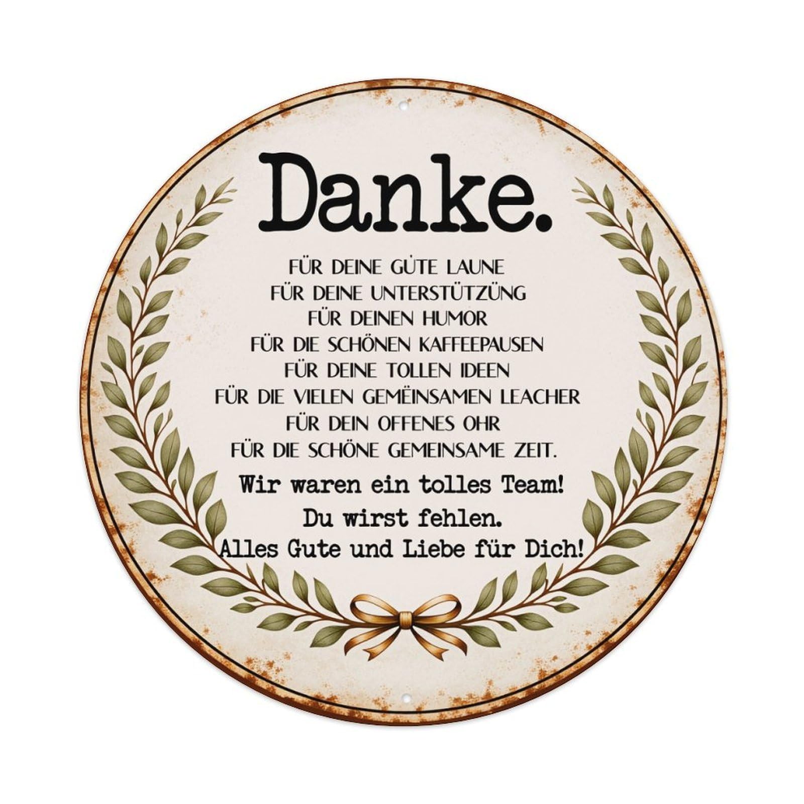 Acknowledgment with Laurel Wreath And Ribbon Metal Tin Sign Plaque