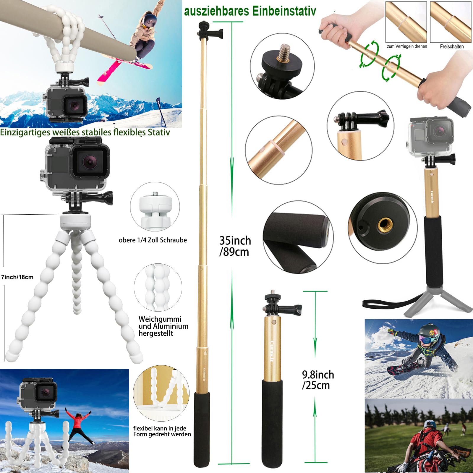 Zubehör Set Kit mit Wasserdichtem Gehäuse für GoPro Hero 13/12/11/10/9 Schwarz, Action Kamera Video Zubehör Set Bundle Kompatibel mit Go Pro 13 12 11 10 9(PT10)