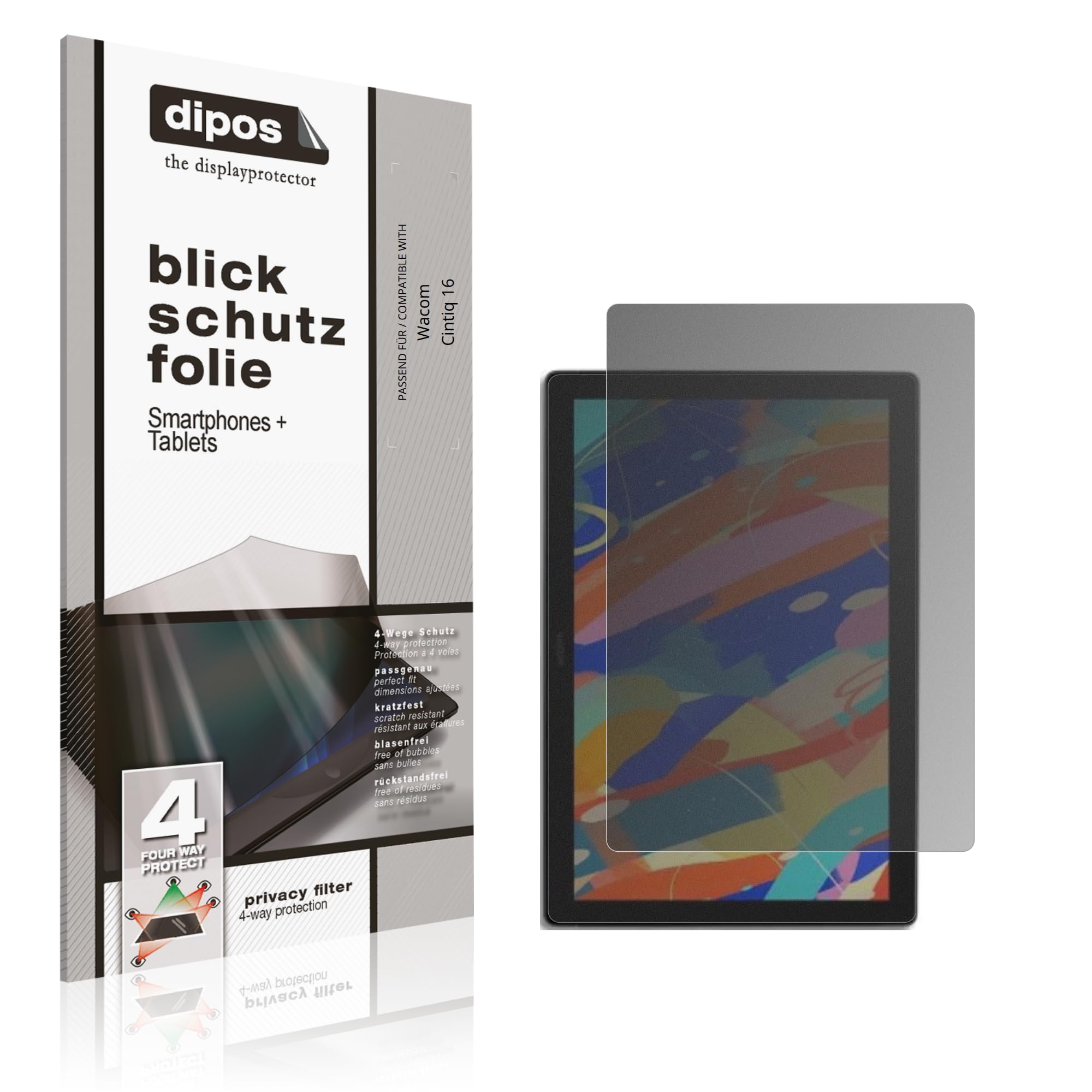 dipos Protector de Pantalla Antiespía para Wacom Cintiq 16 | Película protectora mate, filtro de privacidad 4 vías, ajuste perfecto, antiarañazos, sin burbujas, autoadhesivo