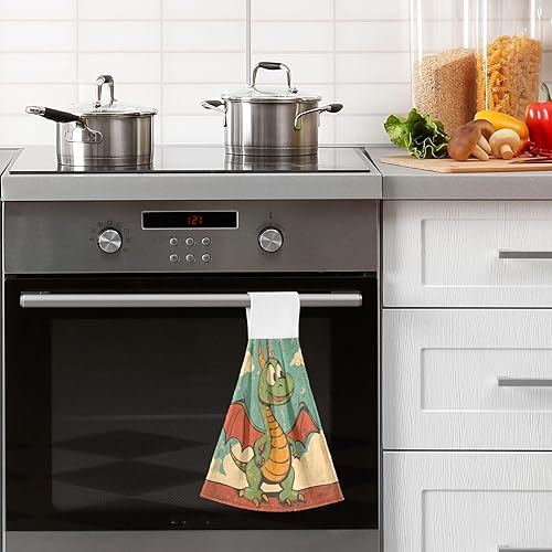 Miniatura 6 de Paños de lavado toallas de mano para baño, dibujos animados, diseño de dragón verde, lindo diseño de dibujos animados, monos de cocotree, decoración