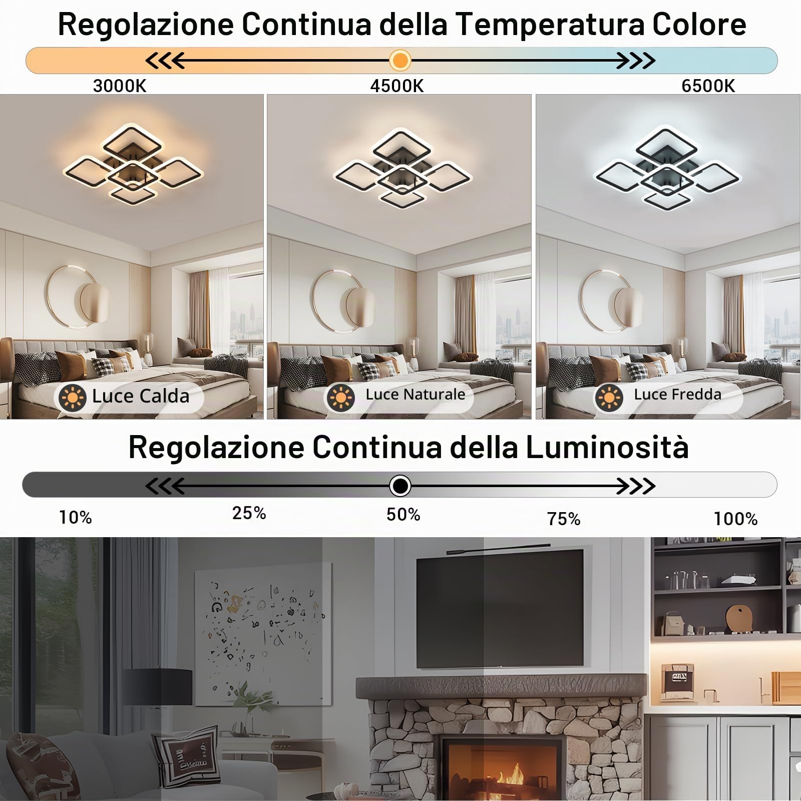Comely Plafoniera LED Dimmerabile Nero 57W con Telecomando 3000K-6500K | Quadrato 6400LM Lampadario Soffitto Moderna per Soggiorno Camera da Letto Cucina