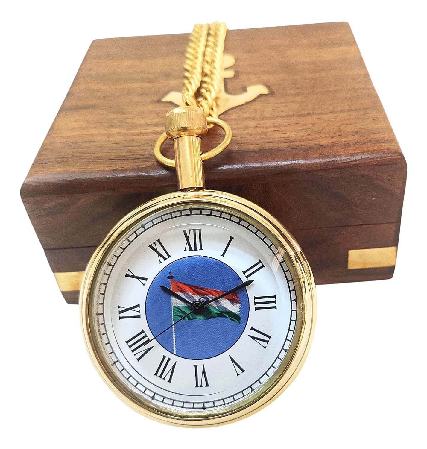 ORFORX Antique Style Handmade Brass Pocket Watch Chain Sheesham Wooden Box its a Great Collection for Gifting