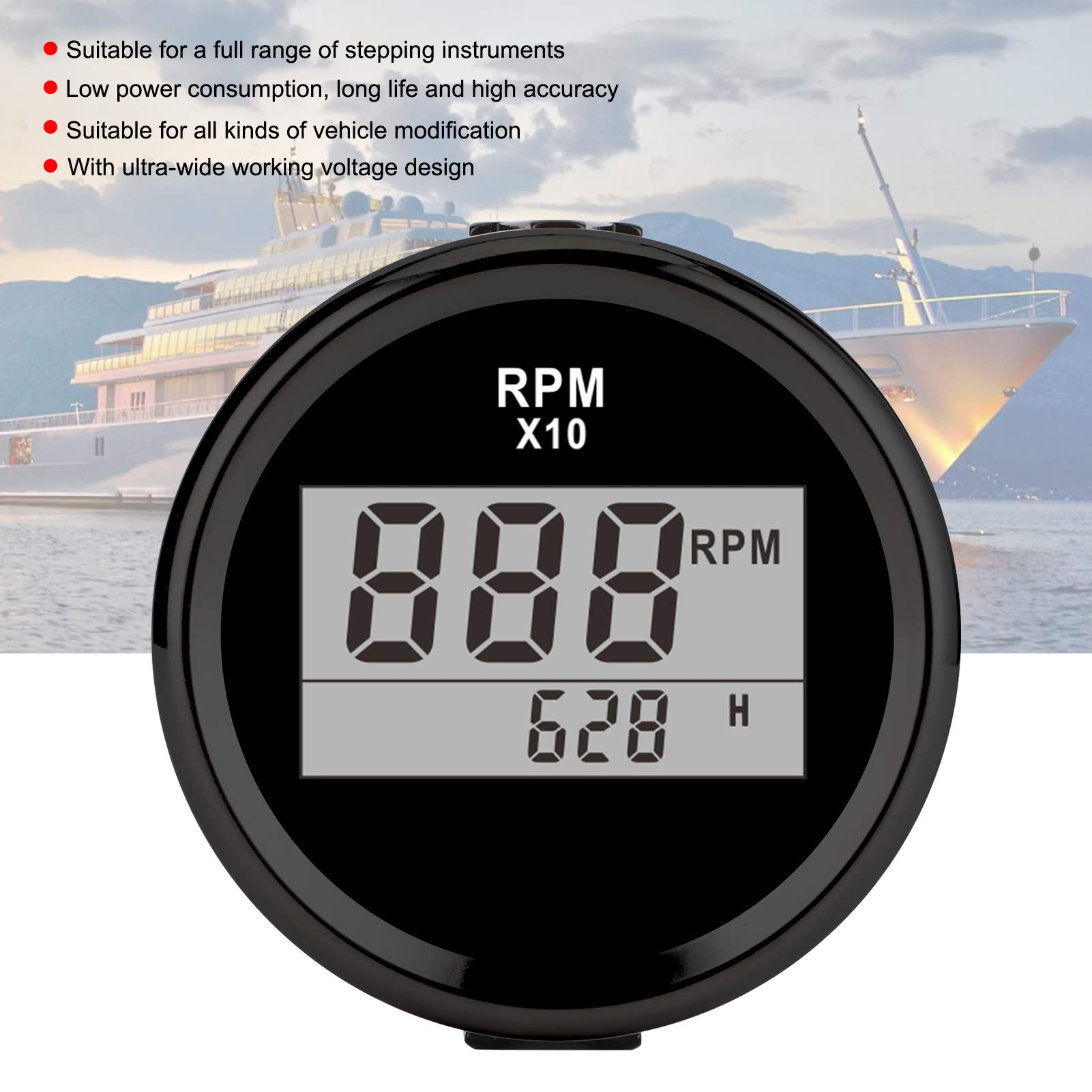 Tacómetro Medidor Digital 0-9990RPM IP67 9-32V 52mm 2 Pulgadas Pantalla LCD para Coche Camión Barco