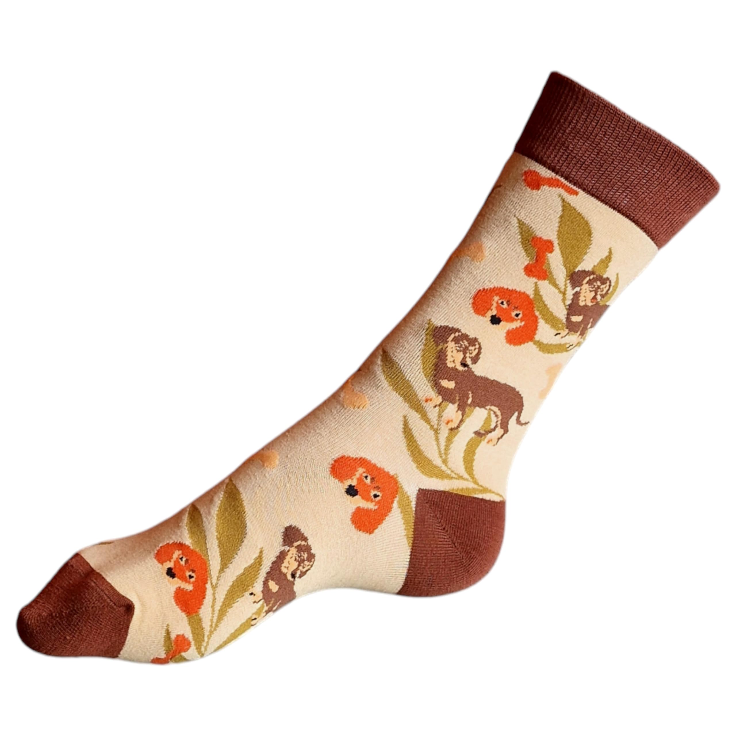 Sock Shack Women's Beige Abstract Dachshunds Sausage Dogs Taupe Socks One Pair 4-8 Uk / 37-42 Eur / 6-10 Us