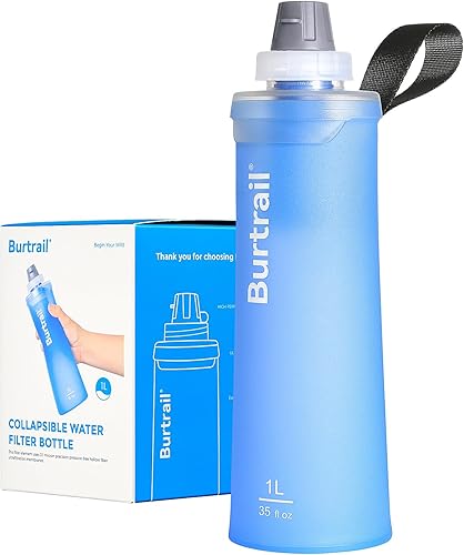 Botella de filtro de agua plegable de 1.0 L, sin BPA, ultraligera y duradera, con cartucho de tapa de filtro de 1.654 in, botella de agua filtrada