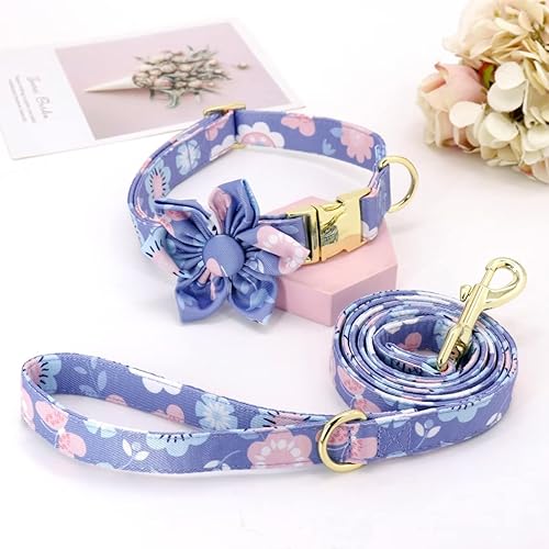 Miniatura 6 de Beirui Lindo juego de collar y correa para perras hembras, collar floral de perro con flor para perros pequeños, medianos y grandes, cachorros, XS