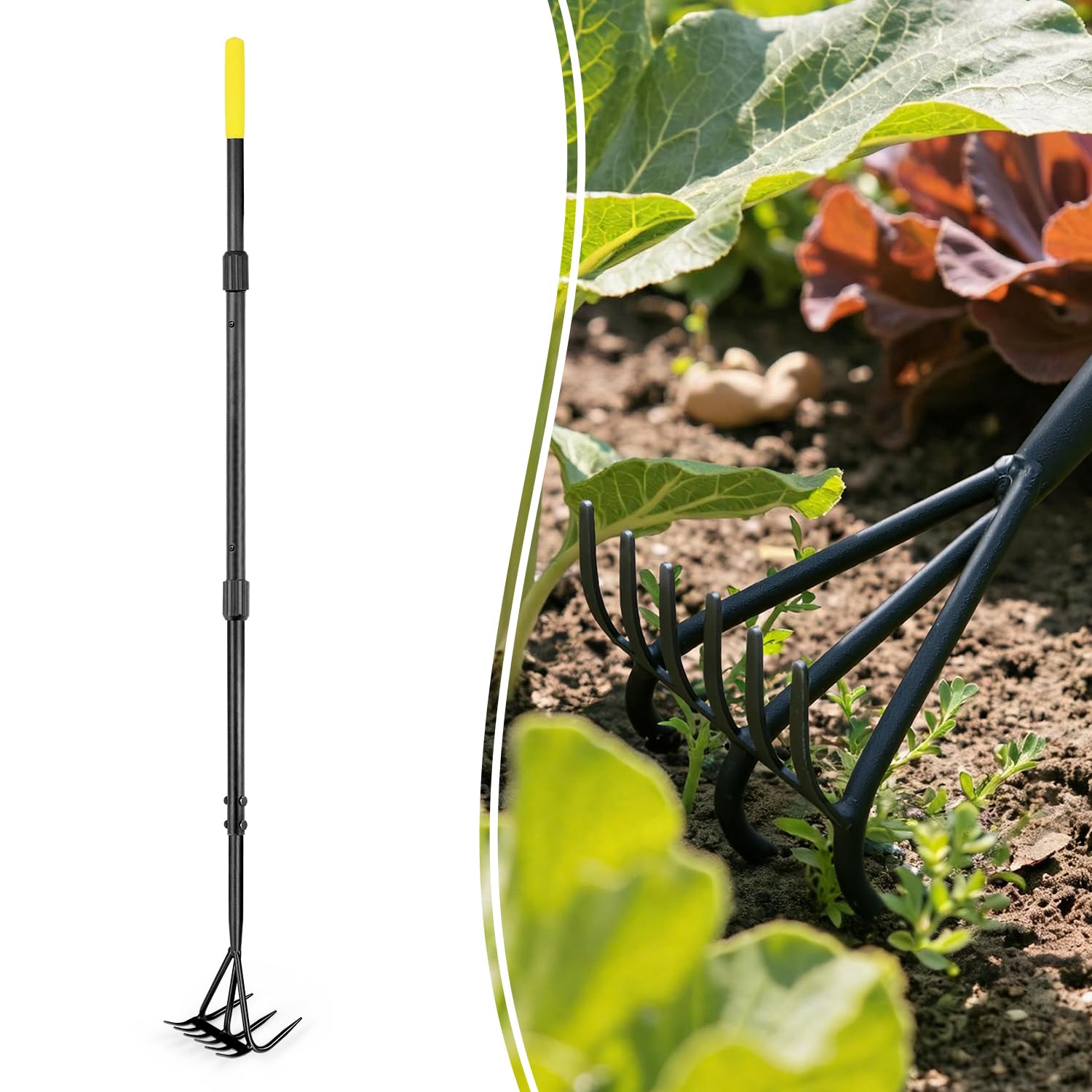 Colwelt 2-in-1 Garden Cultivator Rake, 57" Long Handle Weeding Tool in Beds
