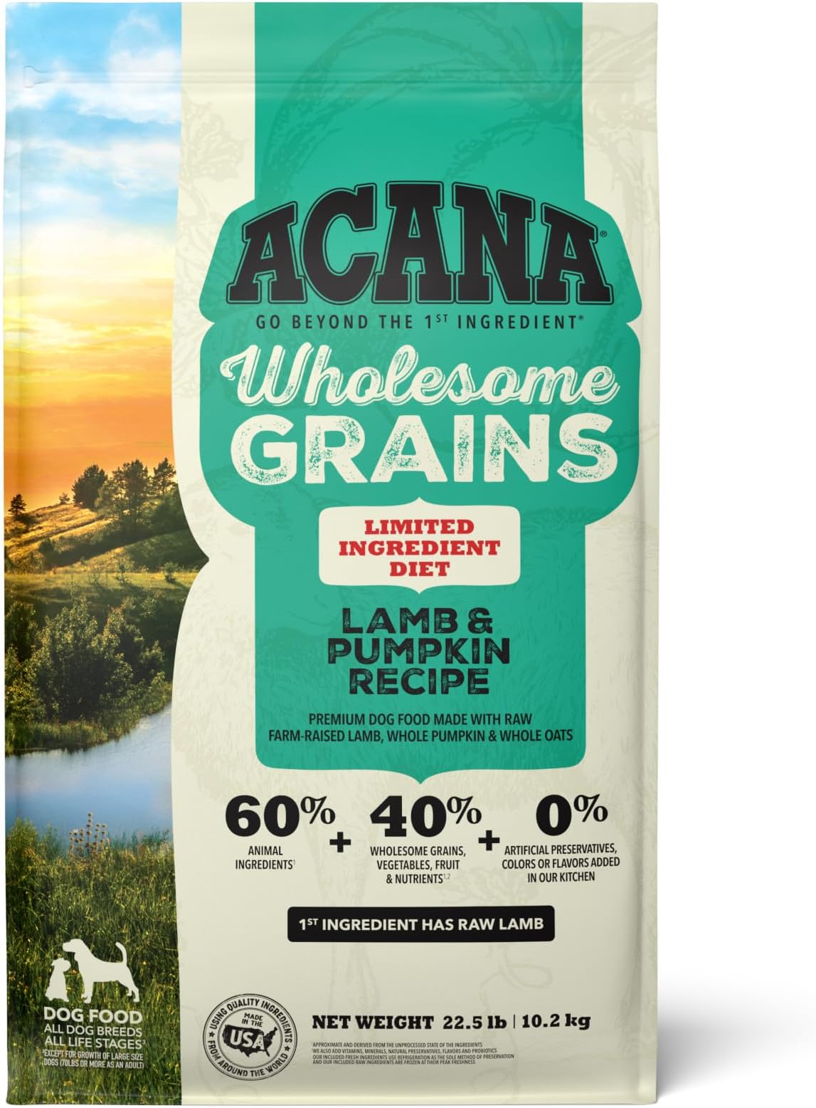 ACANA Wholesome Grains Dry Dog Food Limited Ingredient Lamb & Pumpkin Recipe 22.5lb Bag