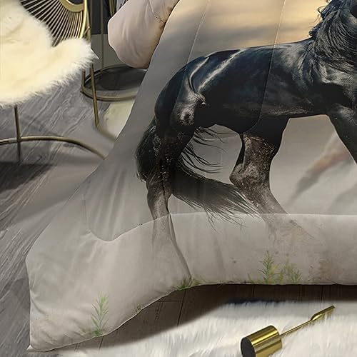 Miniatura 5 de Bodhi Juego de edredón de caballo tamaño matrimonial para niñas y niños, juego de ropa de cama con estampado de caballos en 3D, juego de edredón con