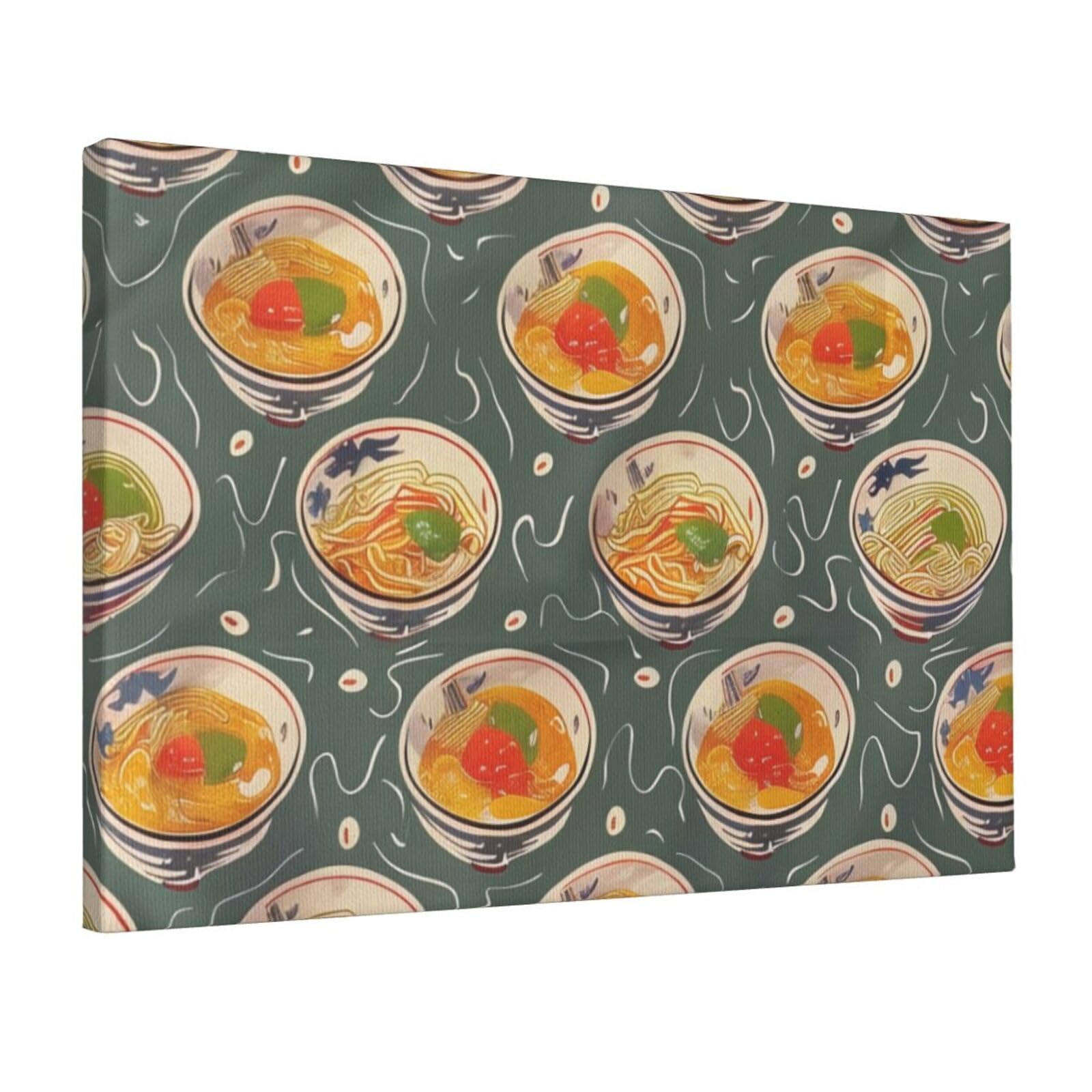 YKLJG Egg Cup Noodle Ramen Printed Wall Art Canvas Prints 45x30 CM Wooden Framed Picture Painting Artwork for Bedroom Kitchen Home Office Decor