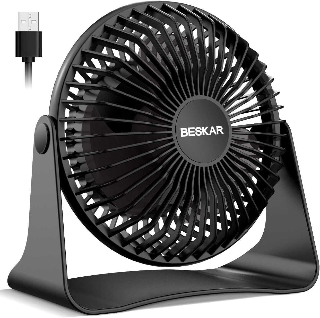 BESKAR USB Small Desk Fan, Portable Fans with 3 Speeds Strong Airflow, Quiet Operation and 360ยฐRotate, Personal Table Fan for Home,Office, Bedroom - 3.9 ft Cord