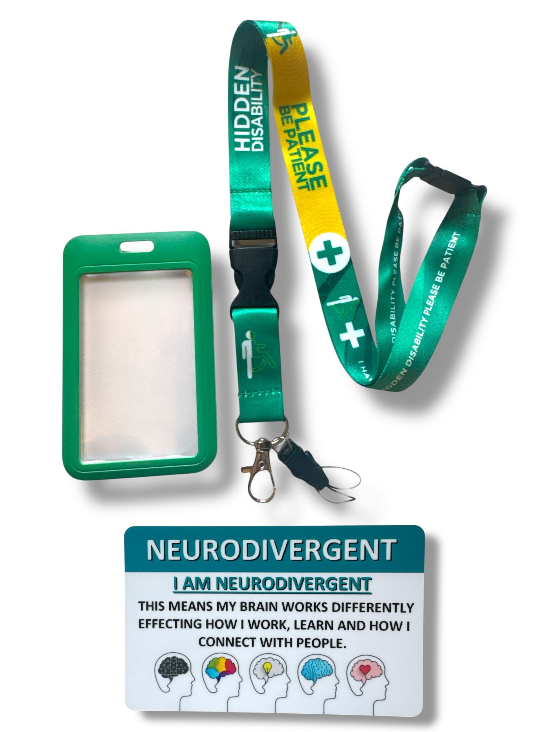 Hidden Disability Lanyard with Enclosed Hidden Disability Card Holder & Disability Awareness Card (Neurodivergent Green) — image 1