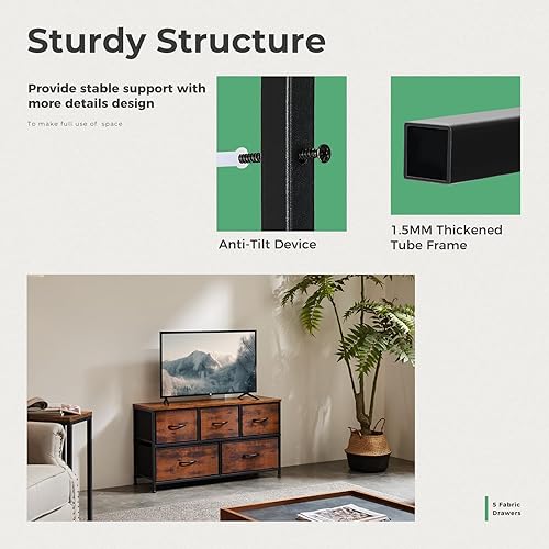 Miniatura 7 de ANTONIA Cómoda para dormitorio con 5 cajones de tela, unidades organizadoras de pecho pequeñas para ropa, armario, habitación infantil, torre de